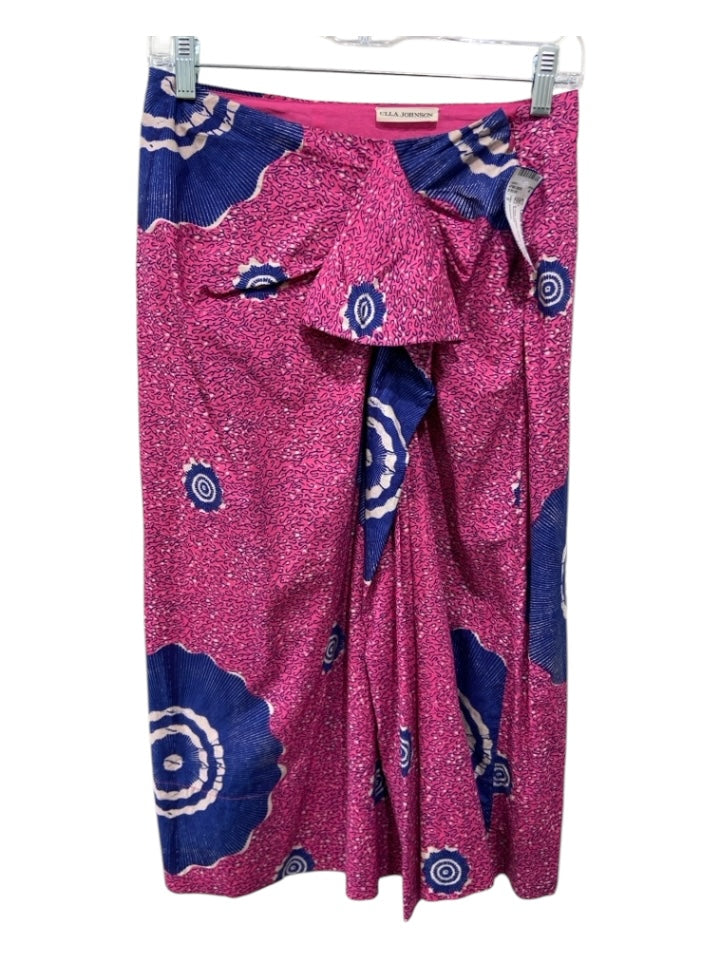 Ulla Johnson Size 2 Pink & blue Cotton Draped Side Zip Midi Skirt
