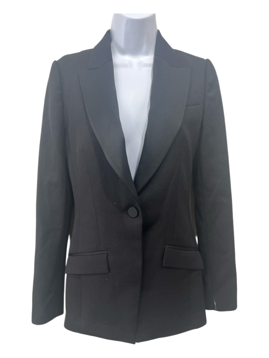 Pallas Paris Size 34 Black Wool Satin Lapel Flap Pockets Tuxedo Jacket