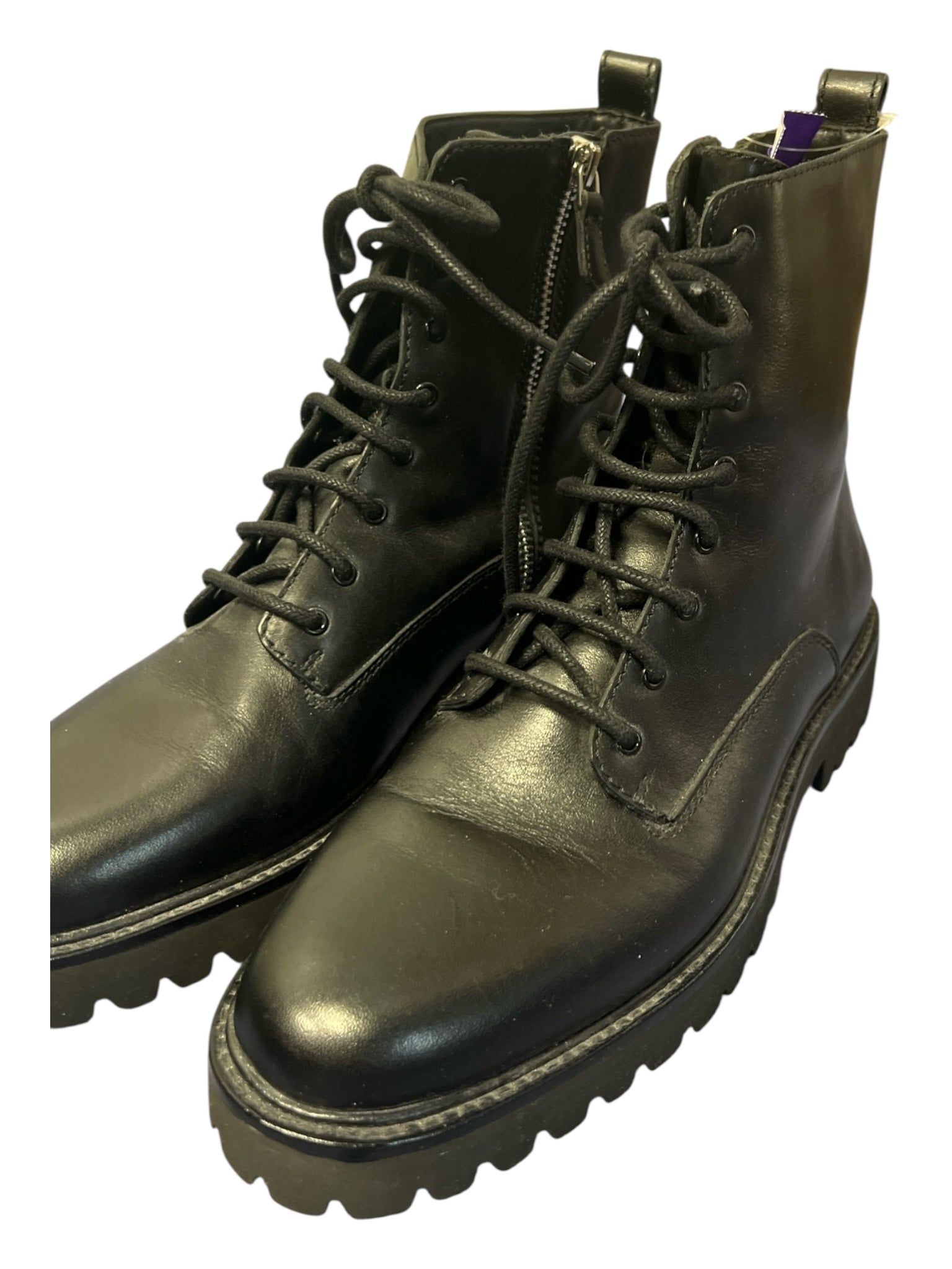 Banana Republic Shoe Size 6 Black Leather Laces Side Zip Round Toe Boots