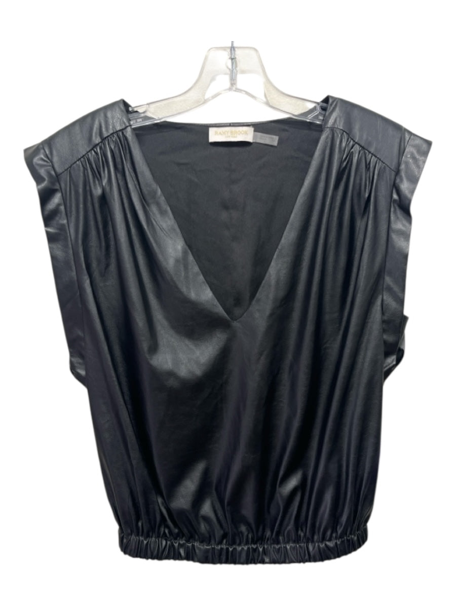 Ramy Brook Size M Black Polyester Blend Coated Solid Padded Cap Sleeve Top