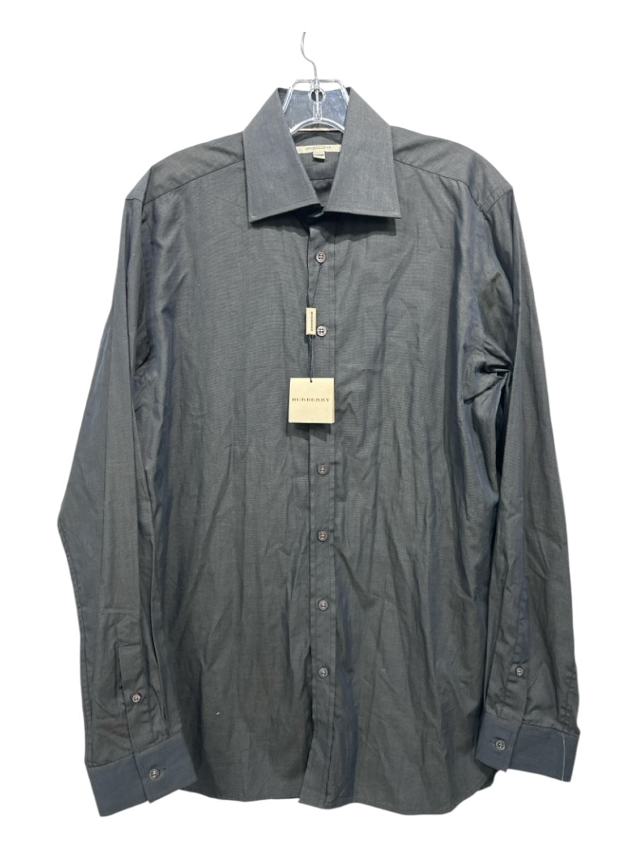 Burberry NWT Size 15 Dark Gray Cotton Blend Solid Button Up Long Sleeve Shirt