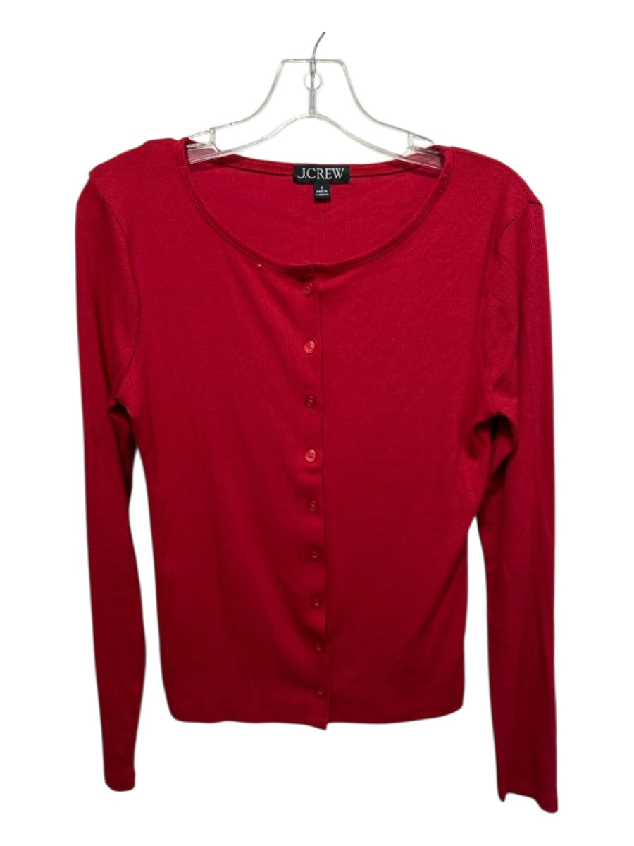 J Crew Size S Red Cotton Blend Button Up Ribbed Long Sleeve Cardigan