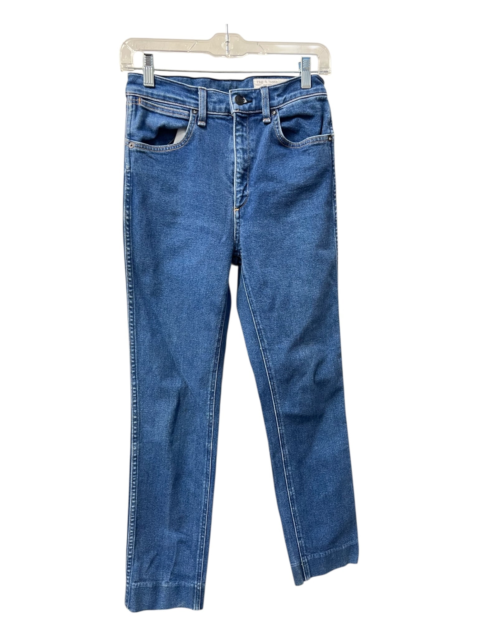 Rag & Bone Size 27 Medium Wash Cotton High Rise Zip Up Straight Leg Jeans