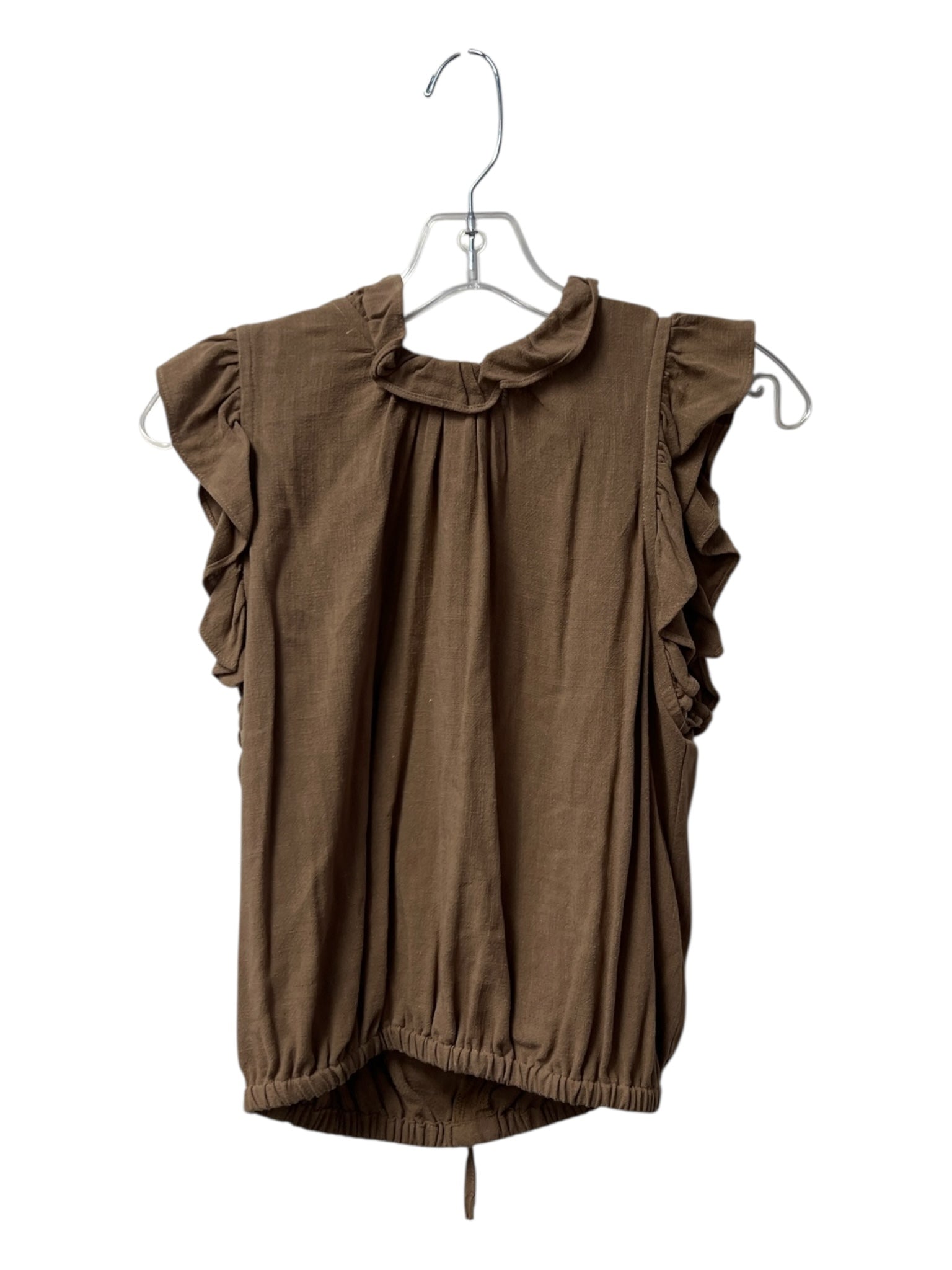 Rachel Pally Size S Taupe Rayon Blend Round Neck Ruffle Neckline Sleeveless Top