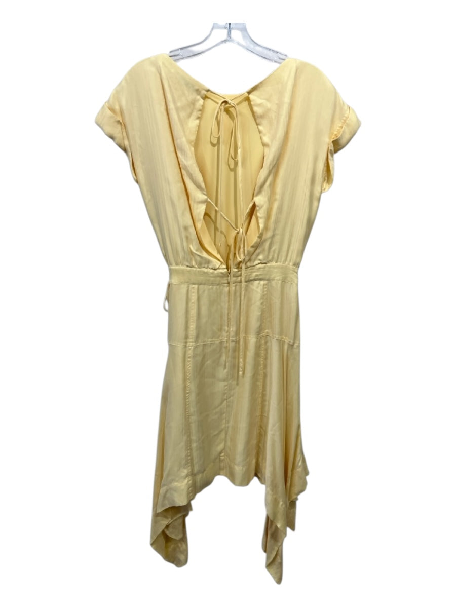 Rebecca Minkoff Size XS Butter Yellow Cupro Cuff Sleeves Side Tie Back Tie Dress