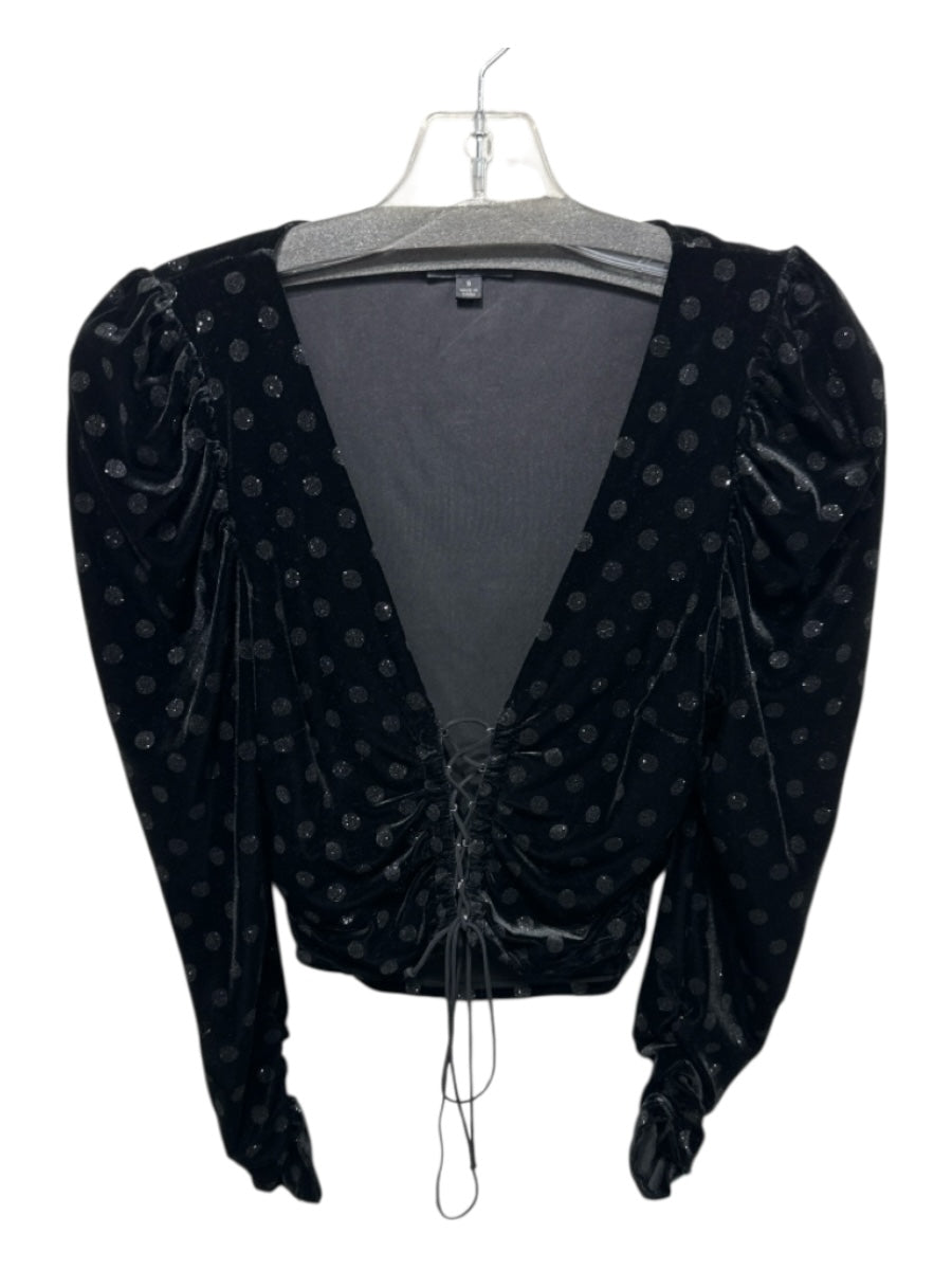 For Love & Lemons Size S Black Polyester Swiss Dots Sparkle Detail Top