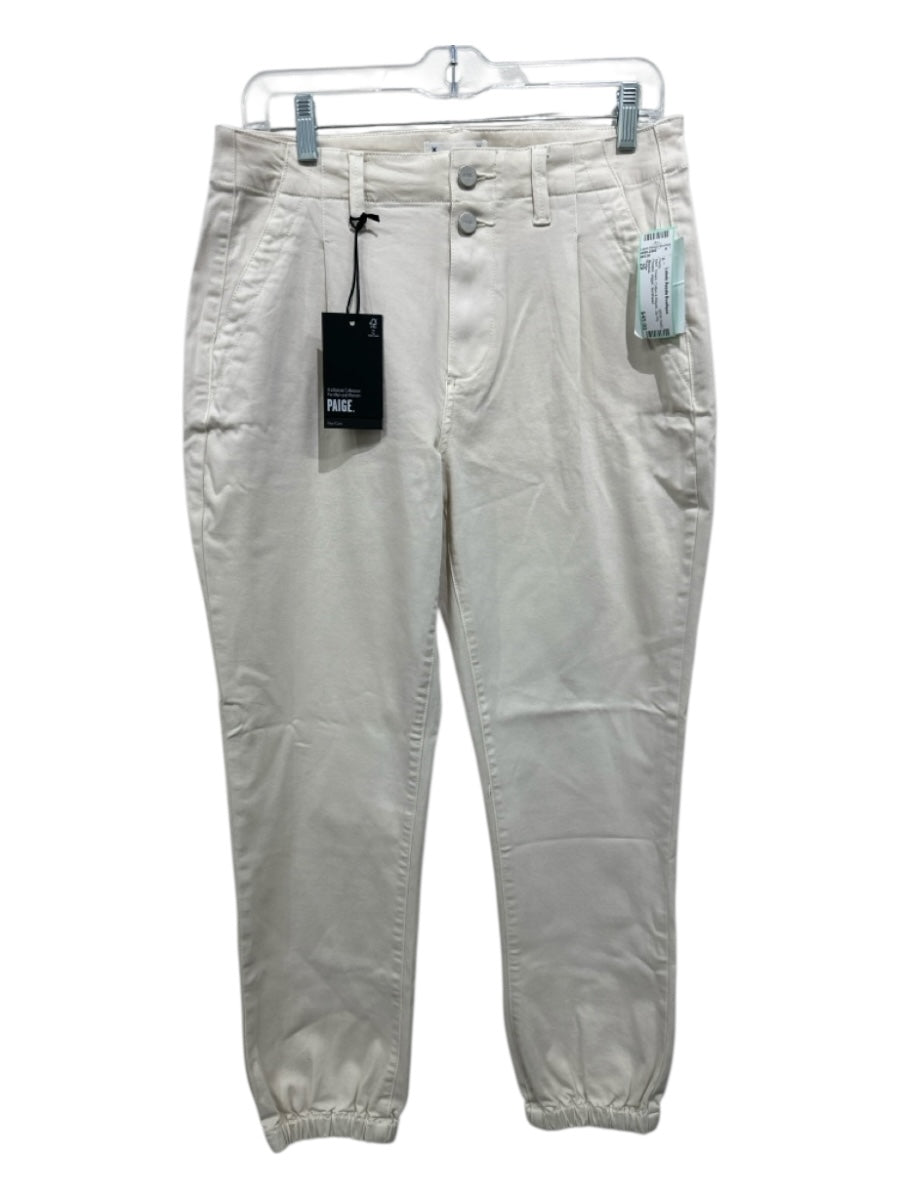 Paige Size 29 Cream Cotton & Rayon Zip Fly Pleated Jogger Pants