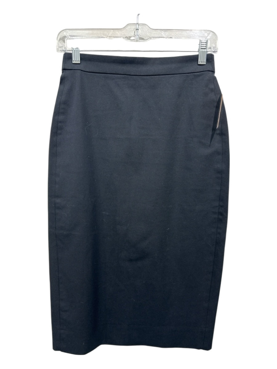 J. Crew Size 00 Black Cotton & Viscose Back Zip Pencil Skirt