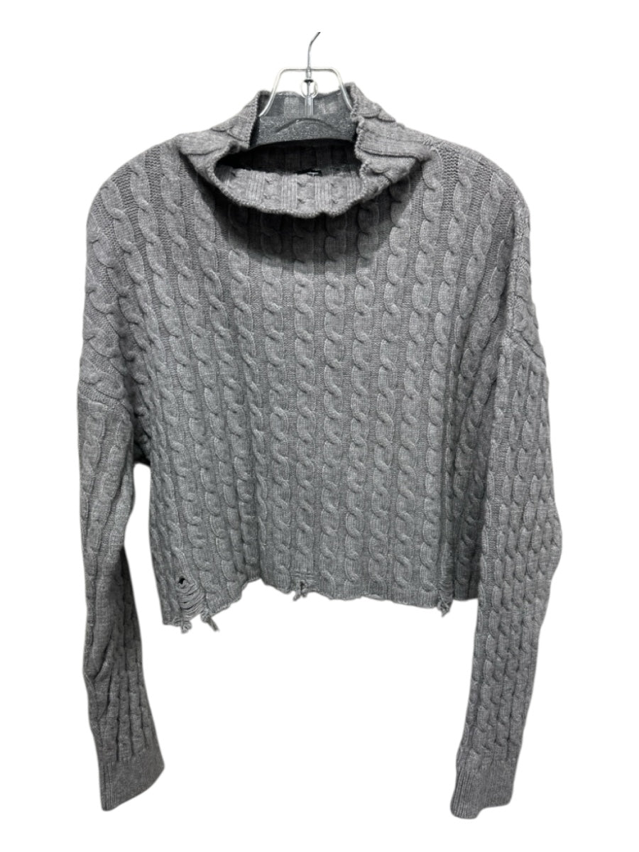 Pinko Size M Grey Viscose Blend Long Sleeve Cable Knit Mock Neck Cropped Sweater