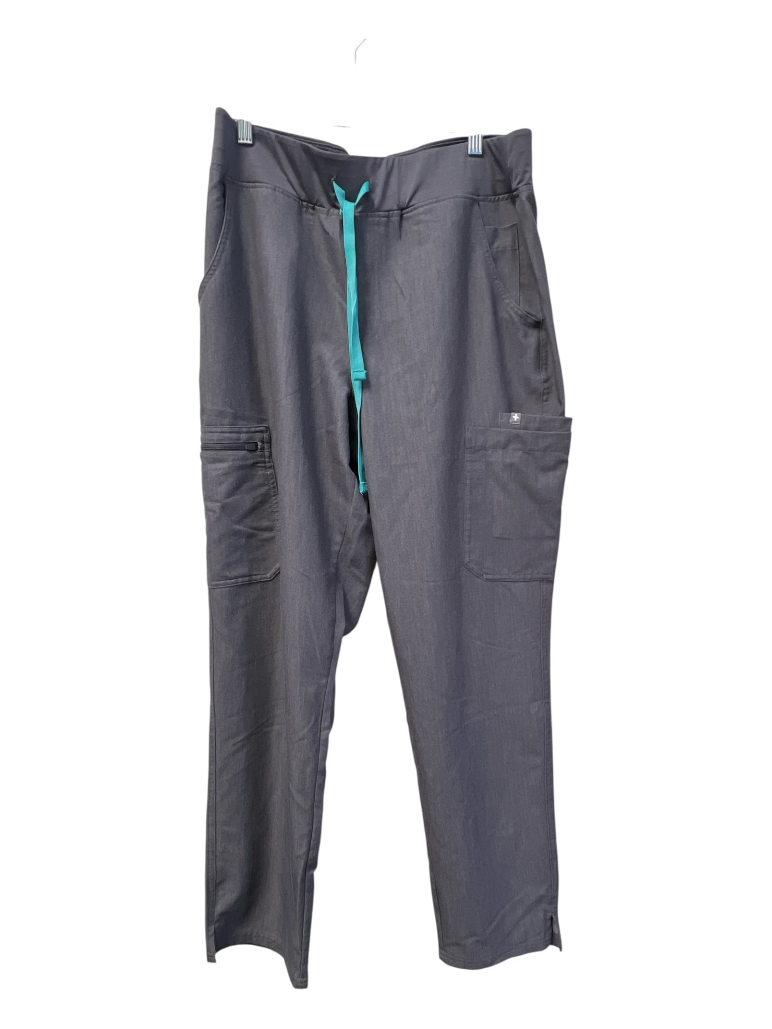 Figs Size L Slate Gray Polyester Blend Drawstring High Waist 6 Pocket Pants