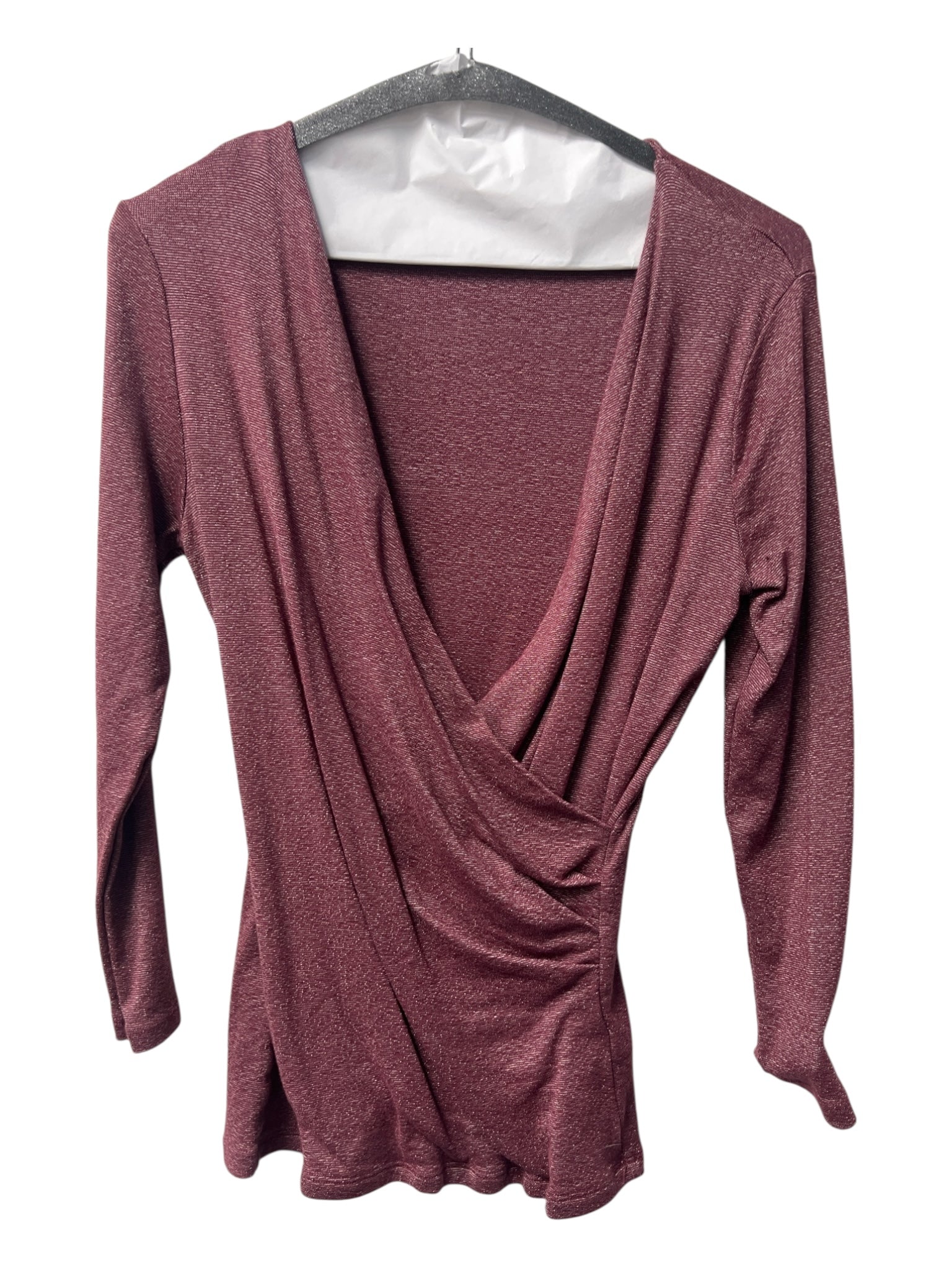 Michael Stars Size Est S/M Maroon Cotton Blend V Neck Long Sleeve Shimmer Top