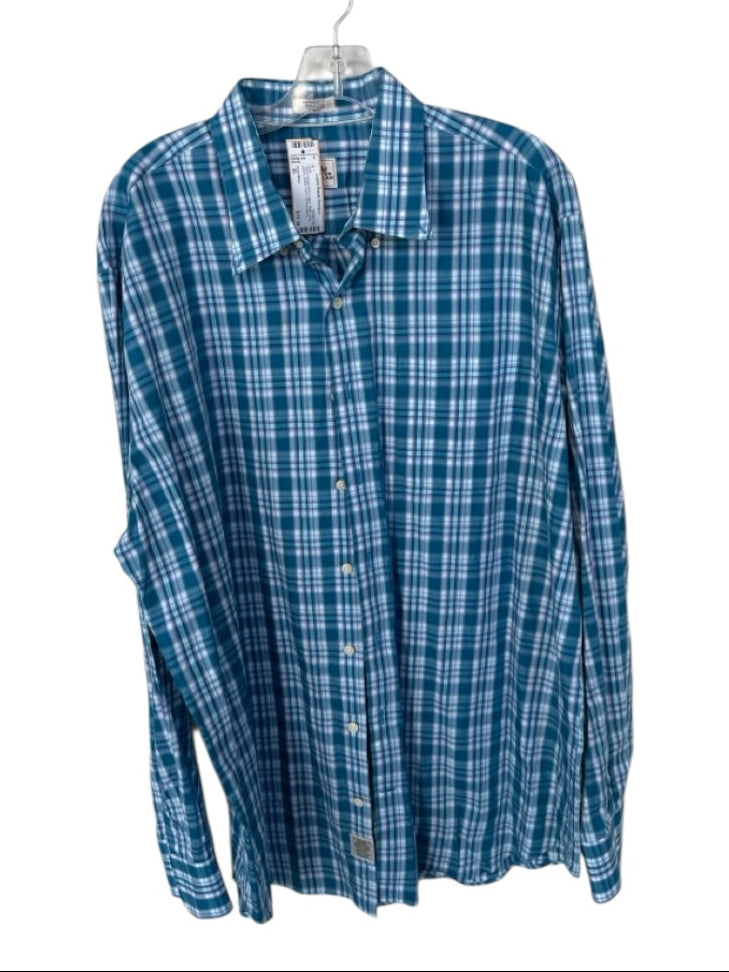 Peter Millar Size XL Teal & Purple Print Cotton Plaid Button Down Men's Shirt