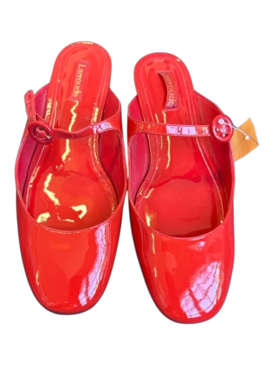 Larroude Shoe Size 9 Red Patent Leather Buckle Round Toe Mules
