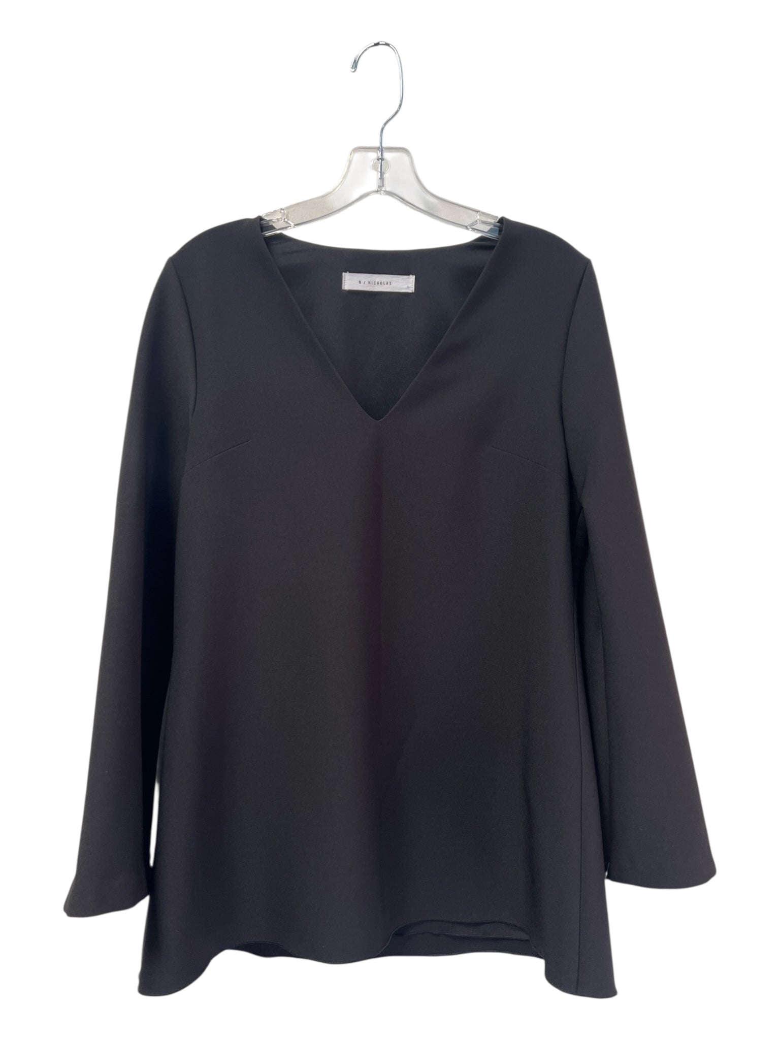 N/ Nicholas Size 8 Black Polyester Long Sleeve V Neck Dart Detail A line Tunic