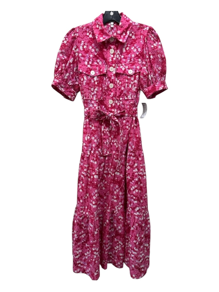 Derek Lam 10 Crosby Size 2 Pink & White Cotton Short Sleeve Floral Eyelet Dress