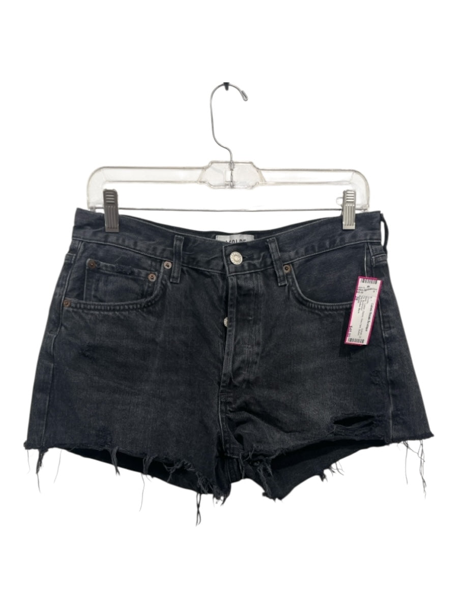 Agolde Size 28 Black Cotton Denim Raw Hem Button Fly Shorts