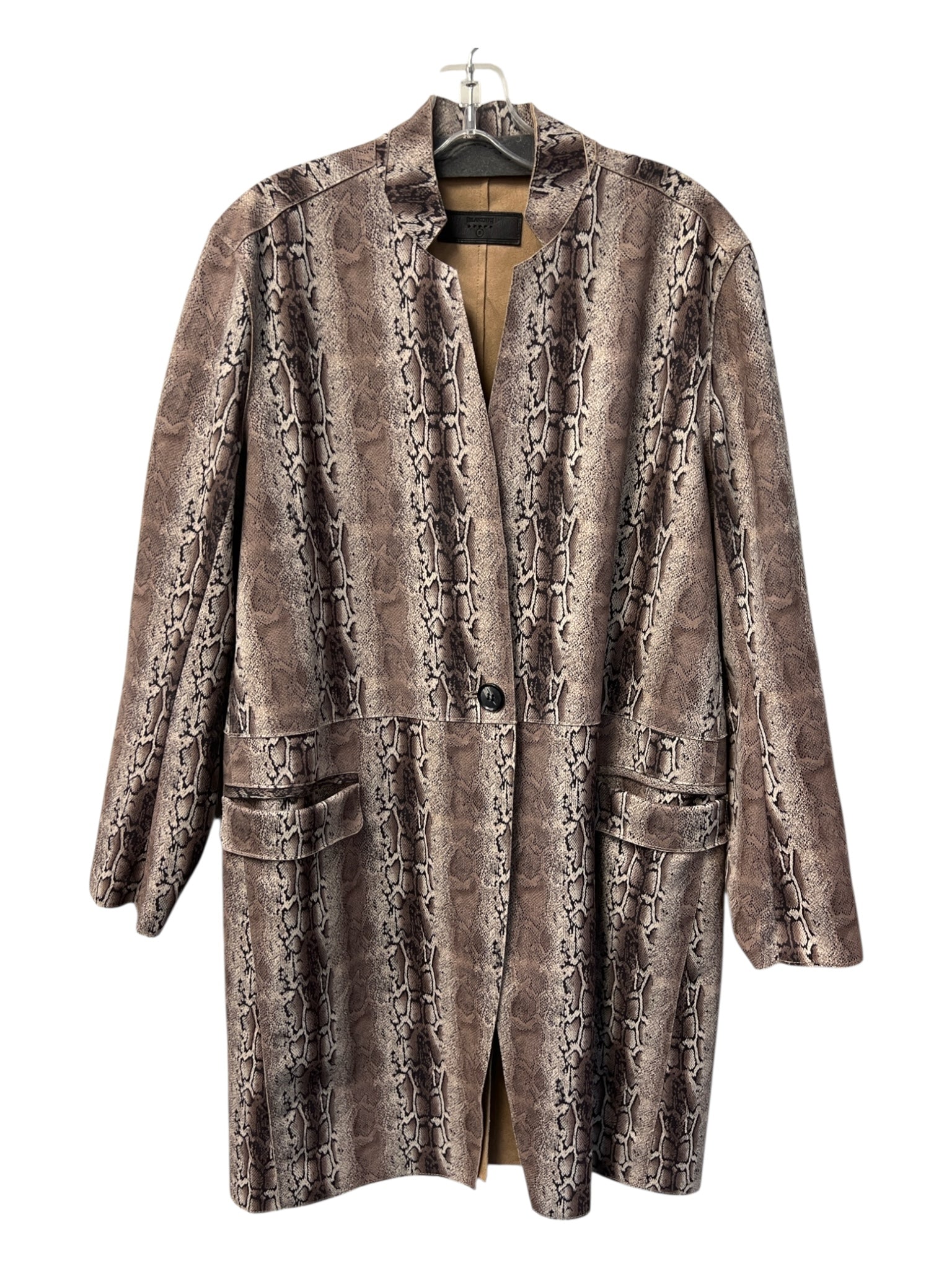 Blank NYC Size S Brown Polyester Button Front Reptile Print 3/4 Length Jacket