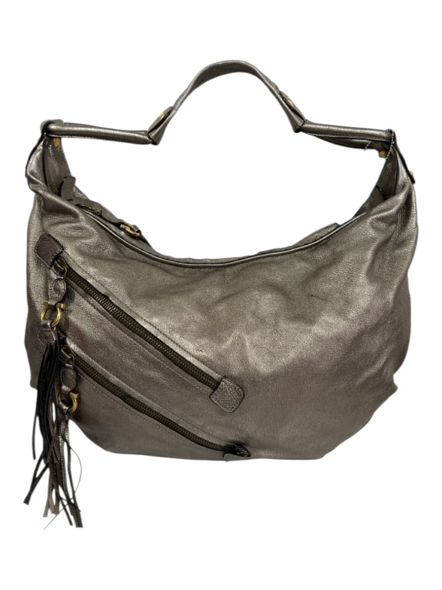 Salvatore Ferragamo Pewter Leather Hobo Metallic Zip closure Shoulder Bag