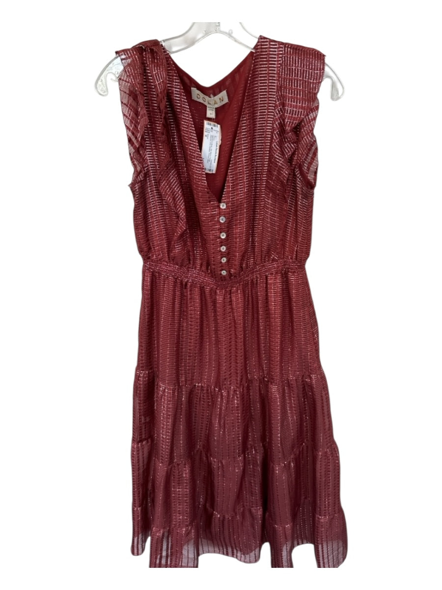 Dolan Size M Maroon & Silver Silk Blend Flutter Sleeves Grid Maxi Dress