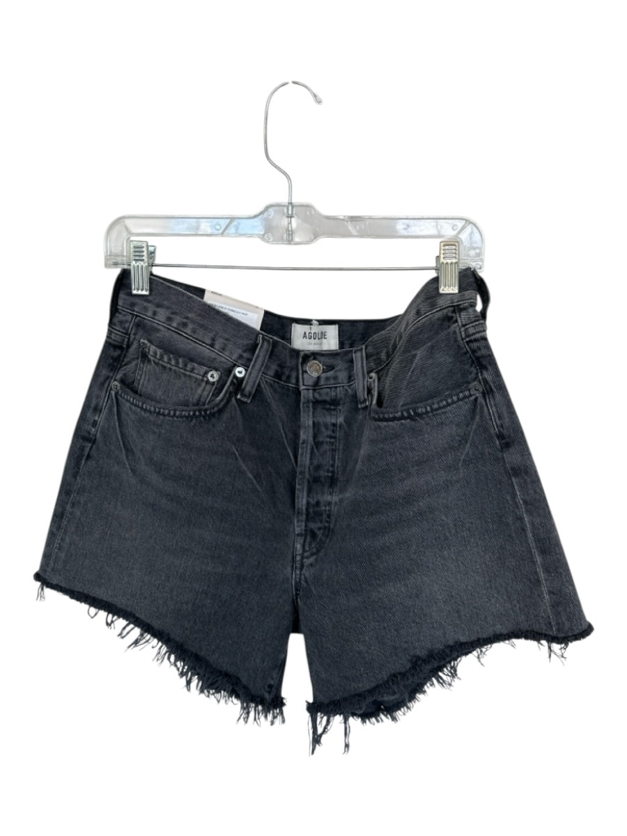 Agolde Size 27 Black Cotton High Waist Button Fly Cut Off Denim Shorts