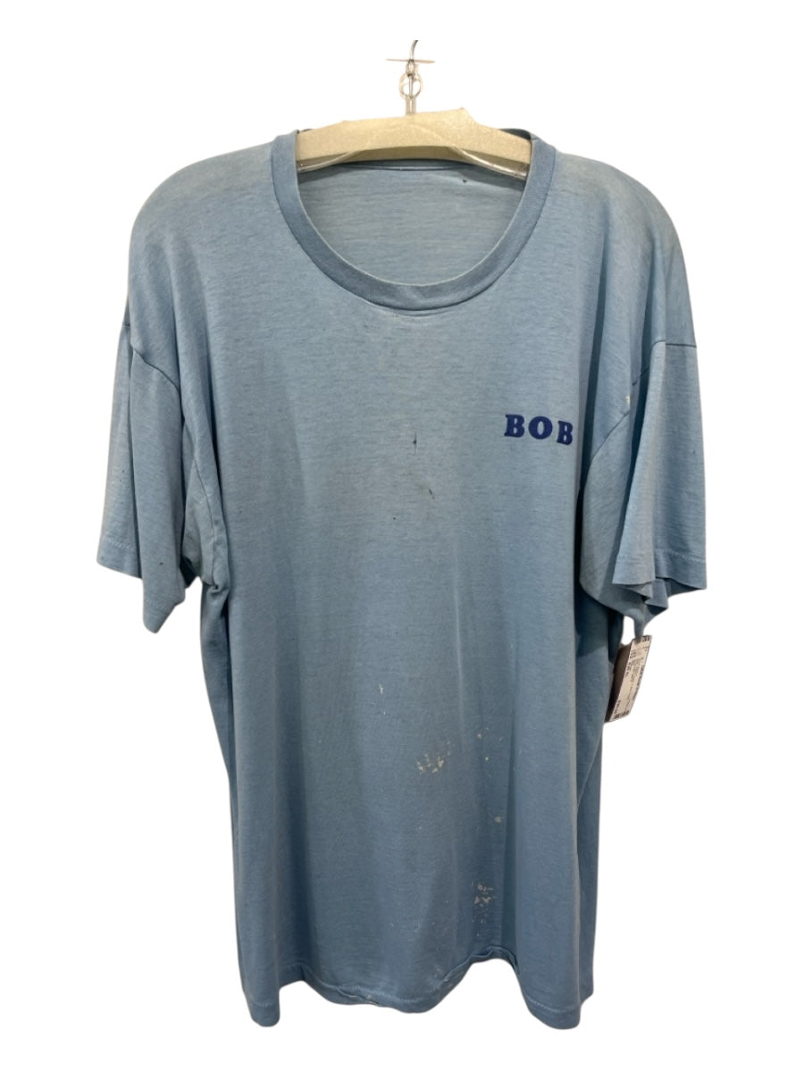 Vintage Size Est XL Blue Cotton Solid T shirt Crew Men's Short Sleeve