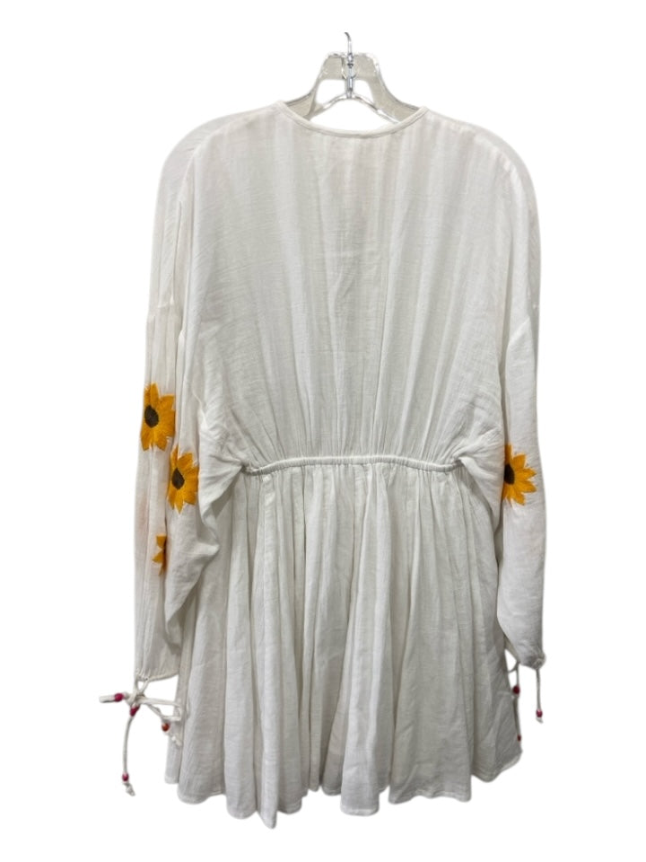 Sundress Size XS/S White & Multi Sunflower Long Sleeve Floral Dress