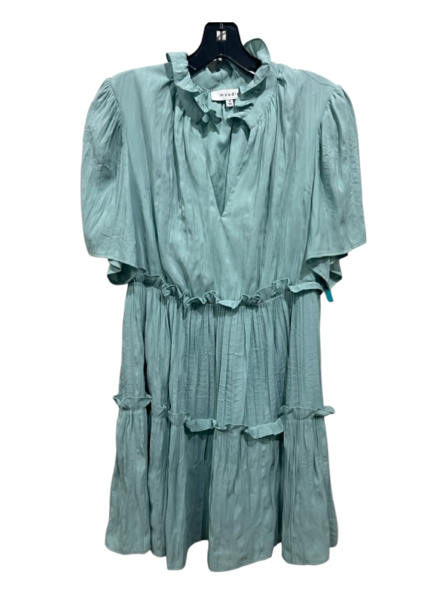 Moodie Size S Sage green Polyester Blend Crinkle Ruffle Trim V Neck Dress
