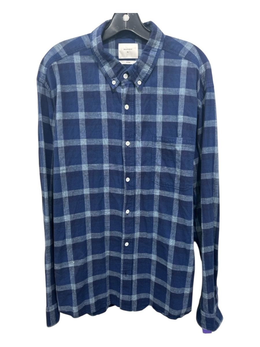 Billy Reid Size XL Blue & White Cotton Plaid Button up Men's Long Sleeve Shirt
