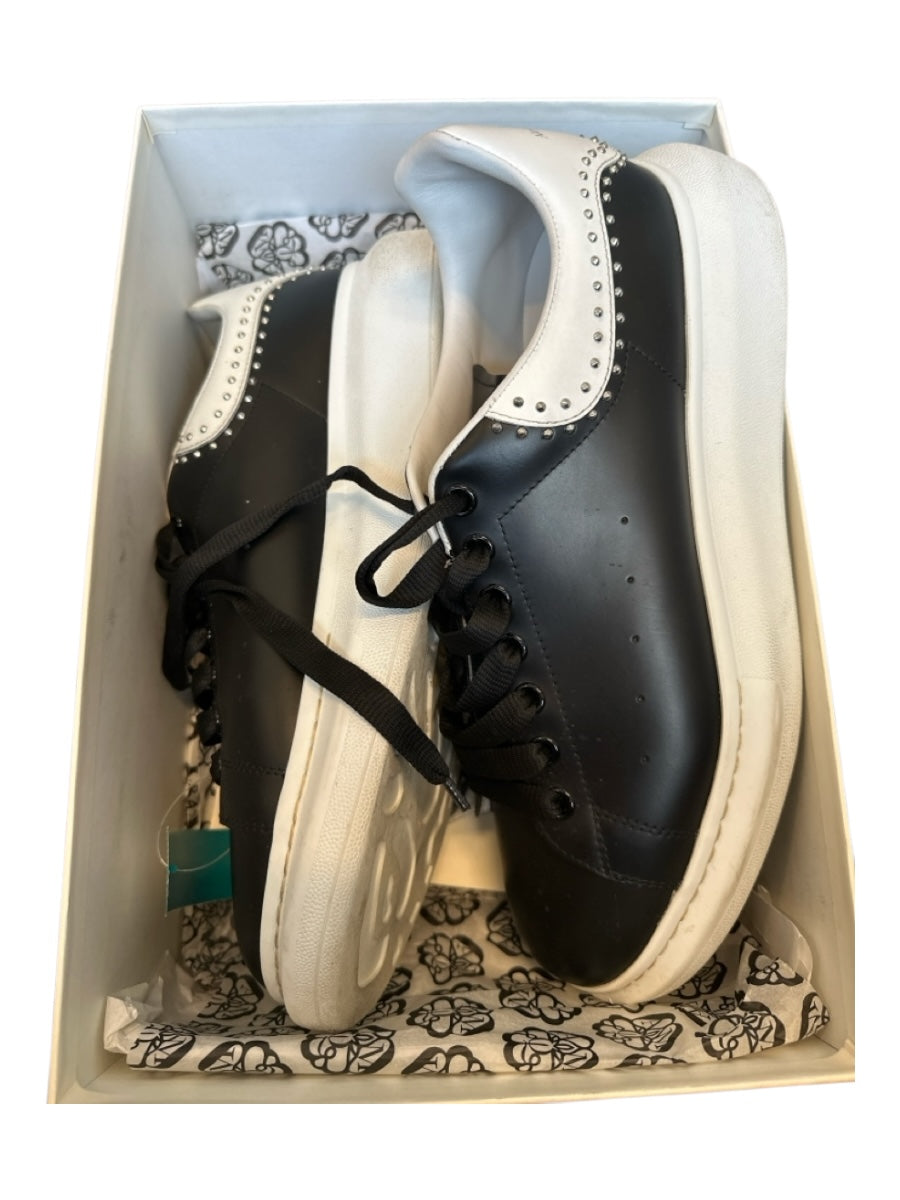 Alexander McQueen Shoe Size 46 Black & White Leather Color Block Studs Sneakers