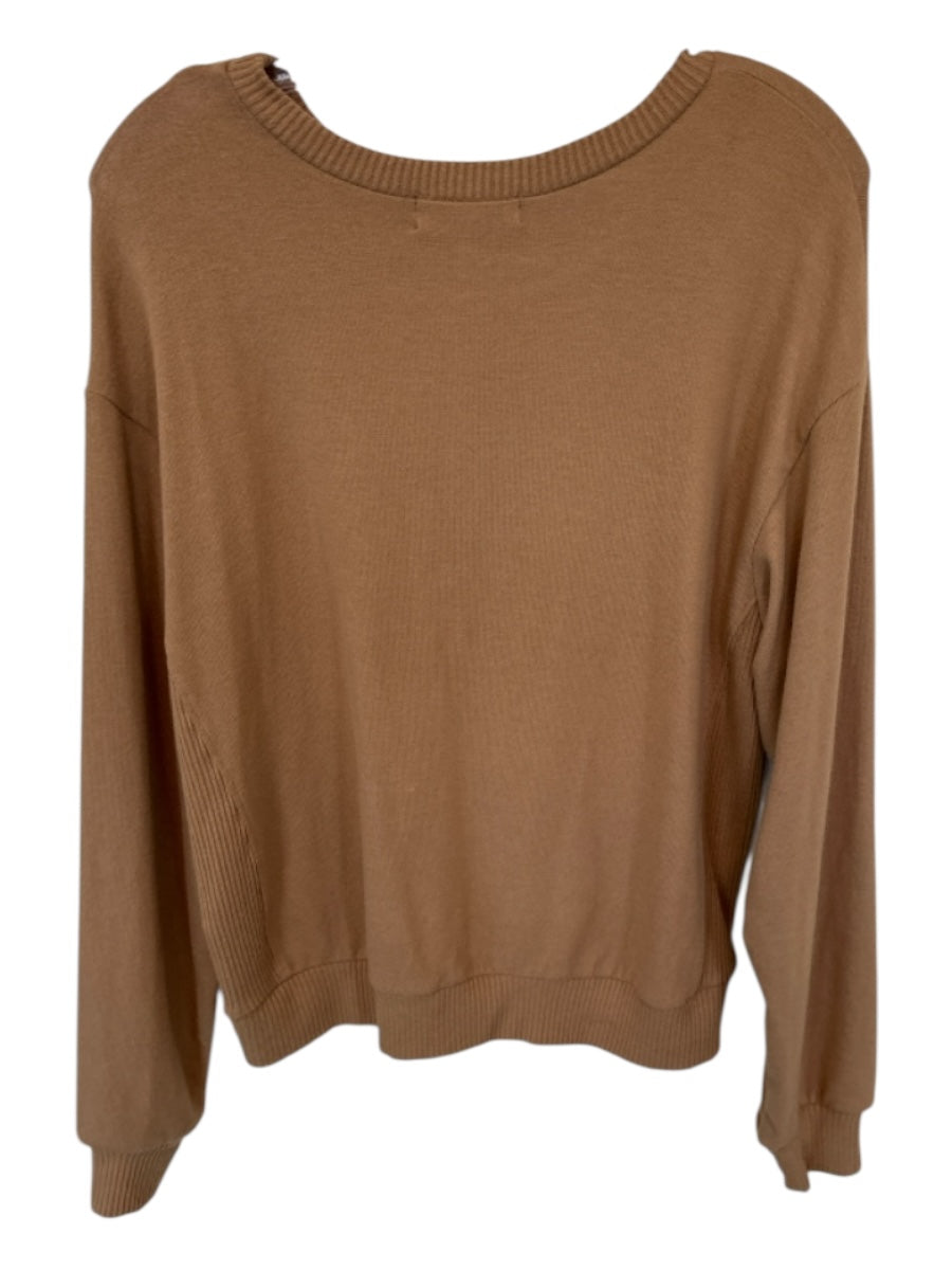 Michael Stars Size S Tan Polyester Blend Long Sleeve Crew Neck Sweater