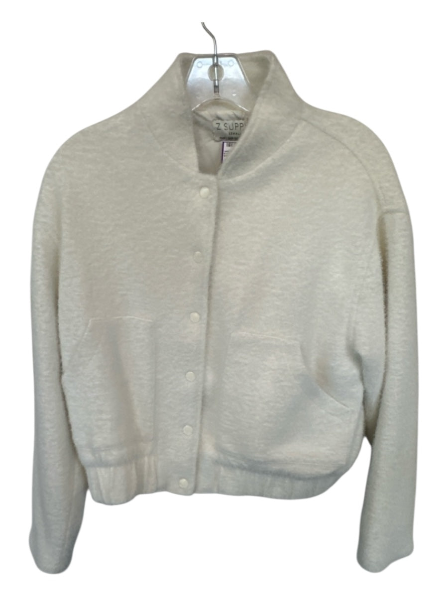 Z Supply Size XS White Polyester Fuzzy Snap buttons Bomber Jacket
