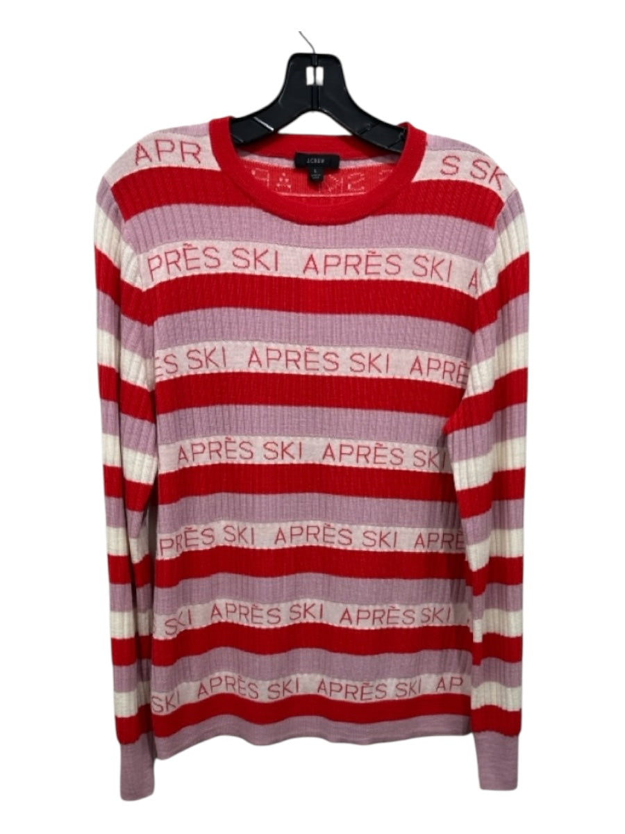 J. Crew Size L red, cream, pink Wool Text Stripe Sweater