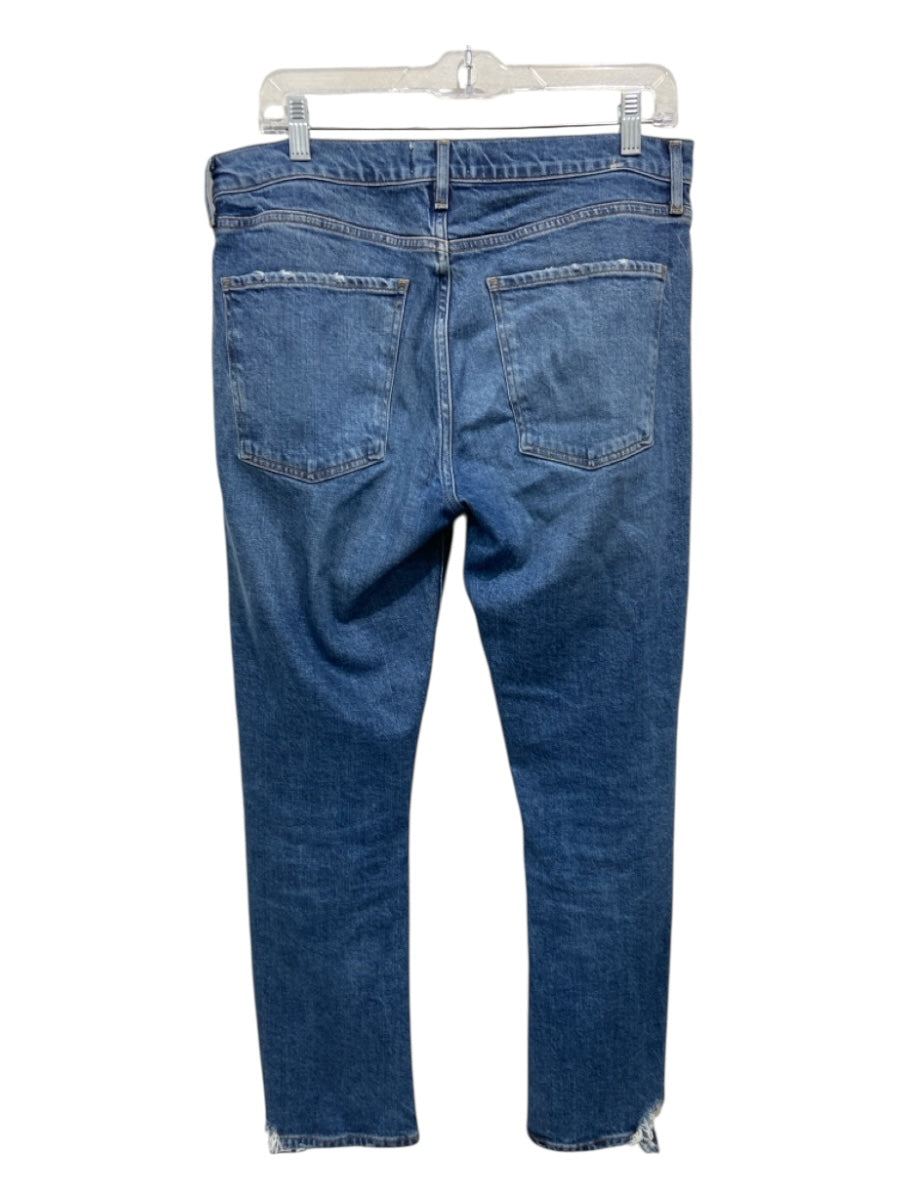 Agolde Size 30 Med Wash Cotton Denim Zip & Button Ripped Zip & Button Mom Jeans