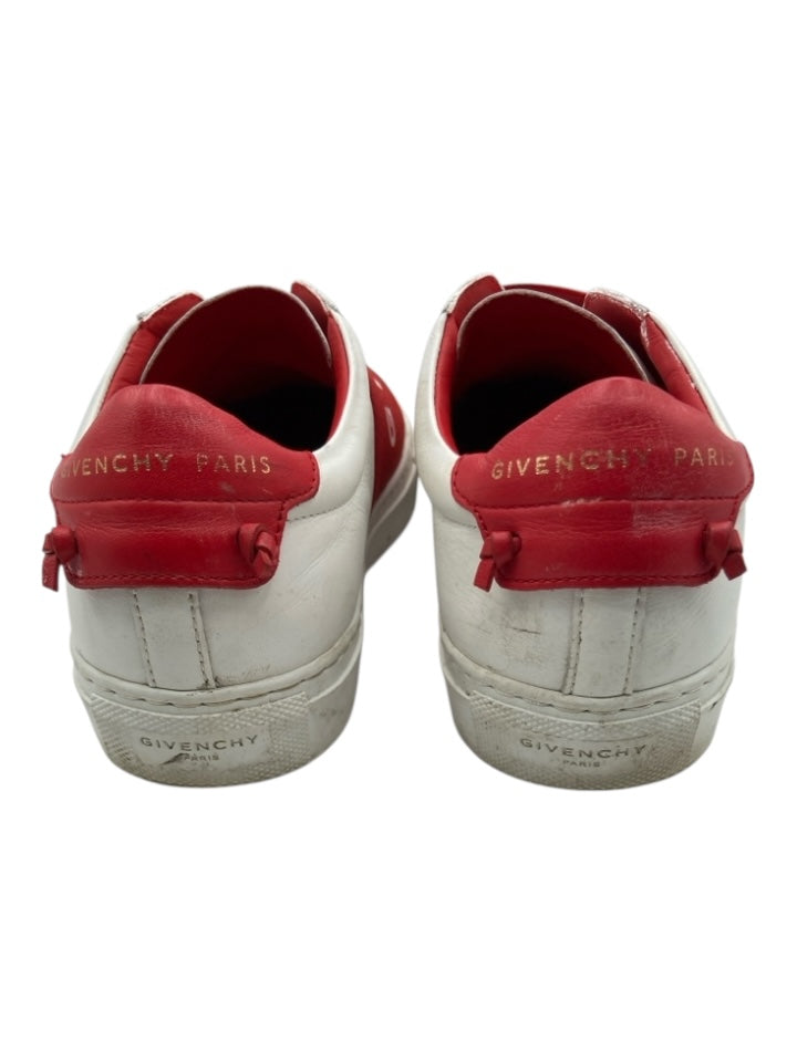 Givenchy Shoe Size 37 Red & White Leather Elastic Round Tie Neck Sneakers