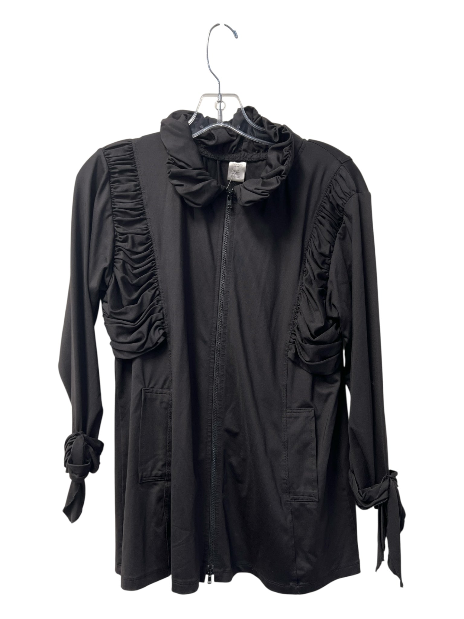 Jane Darling Size Est M Black Nylon Blend High Neck Long Sleeve Front Zip Jacket