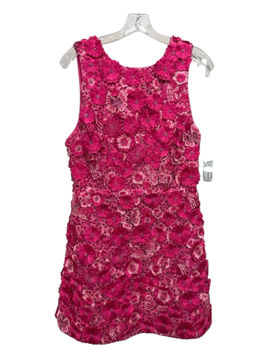 Alice + Olivia Size 8 Pink Cotton Beaded & Embroidered 3D floral applique Dress