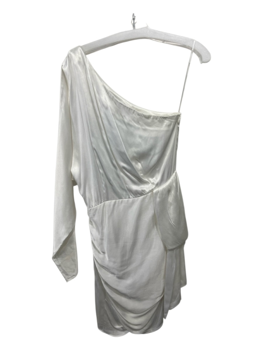 Elliatt Size M White Viscose Satin One Shoulder Side Zip Asymmetric Dress