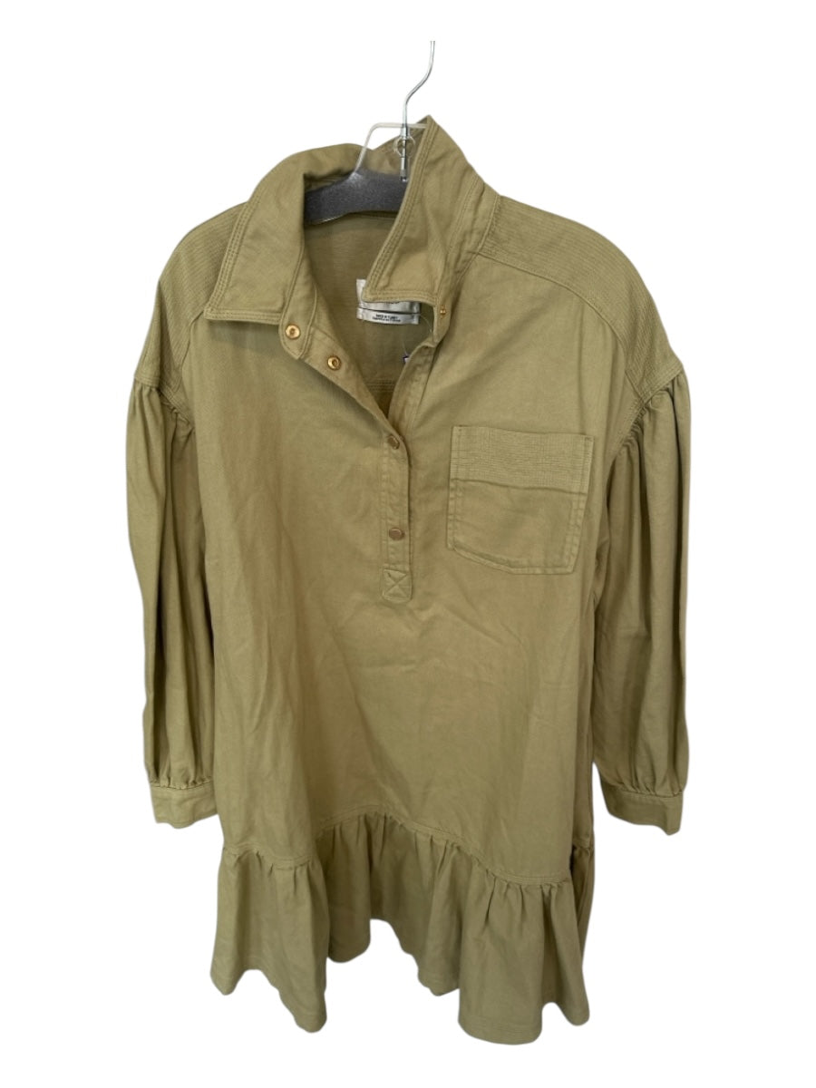 Essentiel Size S Olive Green Coil Long Balloon Sleeve Collar Belted Dress