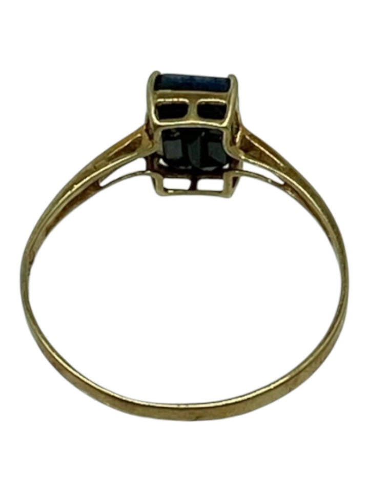 Gold & Black 14 Karat Gold Tourmaline Emerald Cut Thin Band Ring