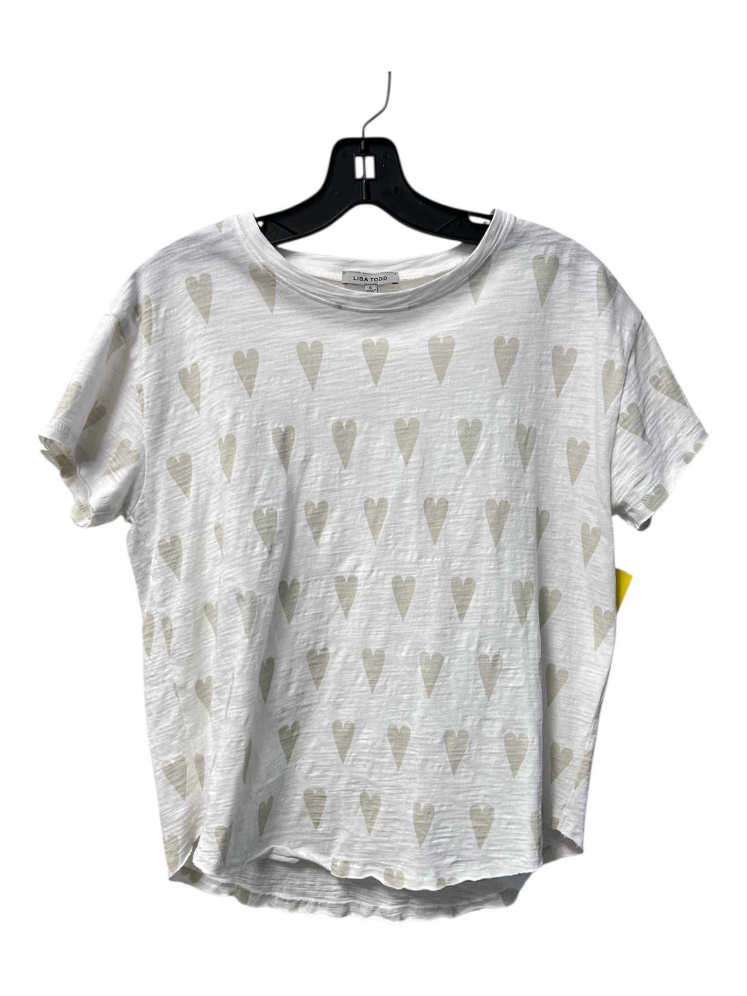 Lisa Todd Size Small white & tan Cotton Short Sleeve Round Neck Heart Top