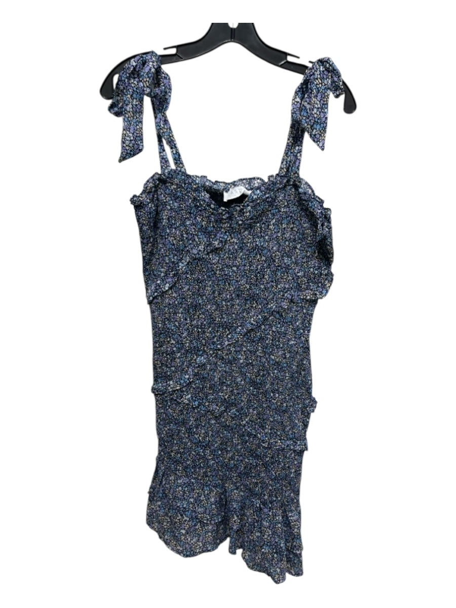 ASTR Size XL Black, Blue, Purple Lyocell Smocked Floral Sleeveless Dress