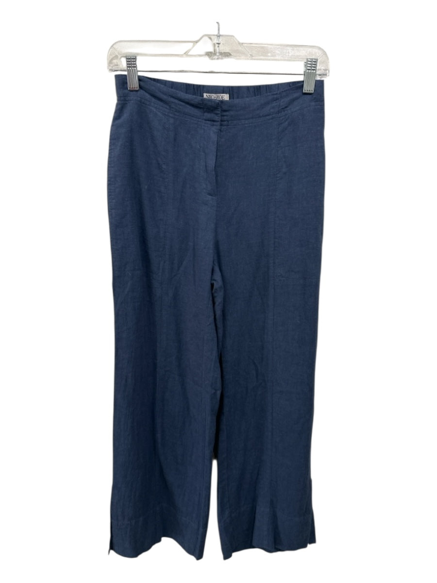 Nic + Zoe Size 0 Navy Organic Linen Elastic Waist zip & hook closure Crop Pants