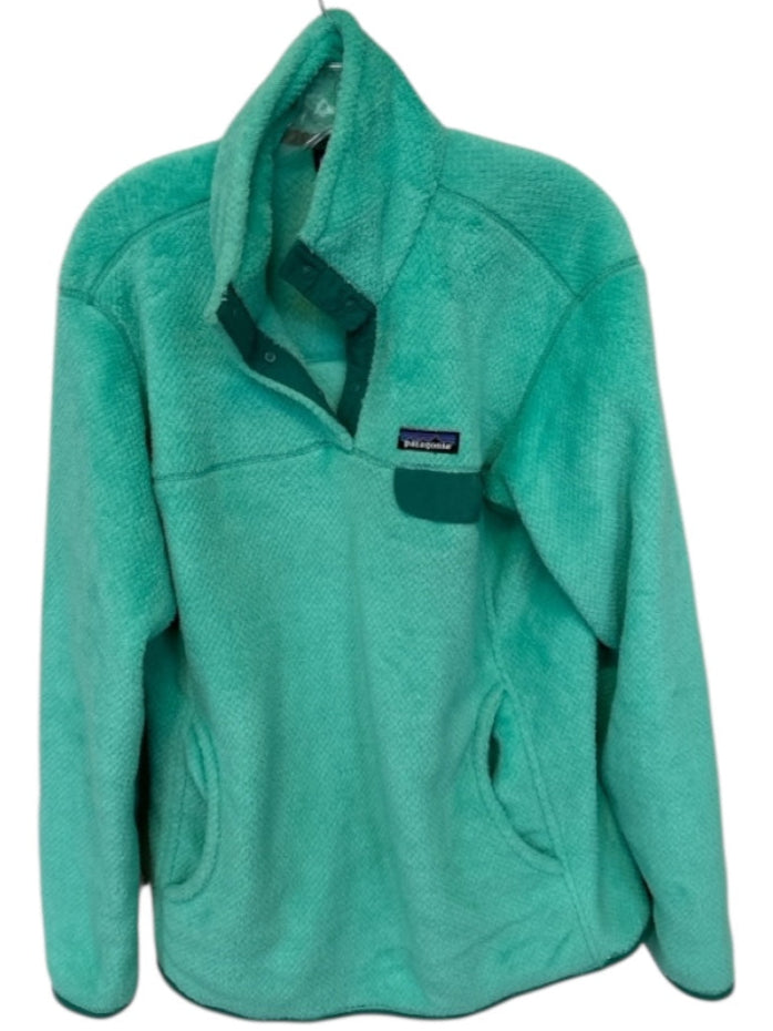 Patagonia Size XL Sea Green Polyester Long Sleeve Fuzzy Half Button Jacket