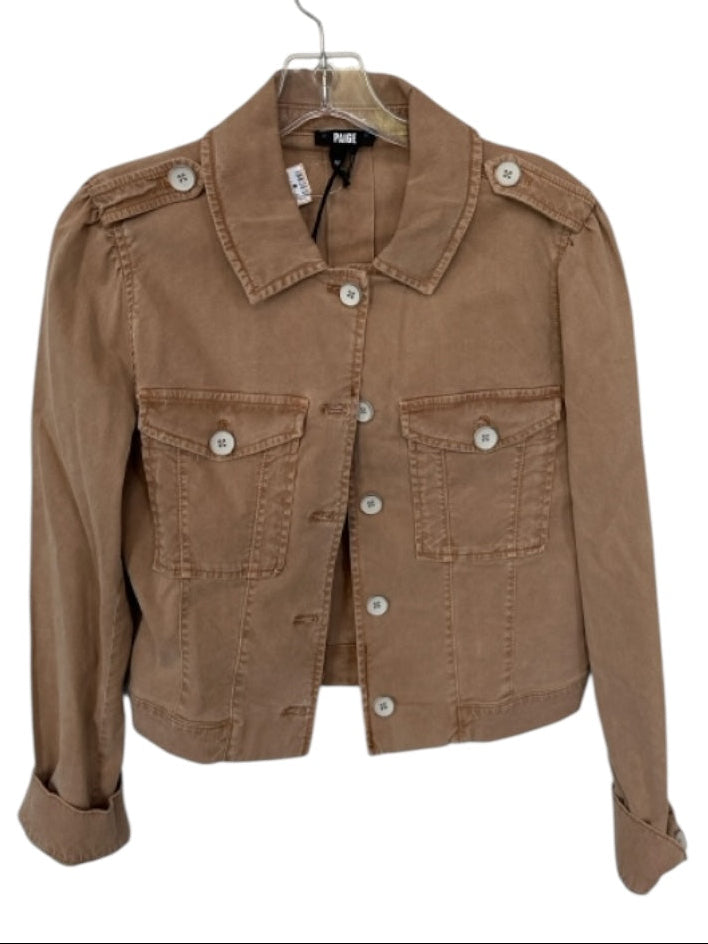 Paige Size M Tan Cotton Long Sleeve Cargo Pockets Button Down Jacket