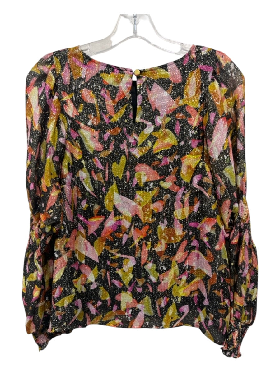 Marie Oliver Size XS Orange, Black, Pink Silk Blend Metallic Thread Abstract Top