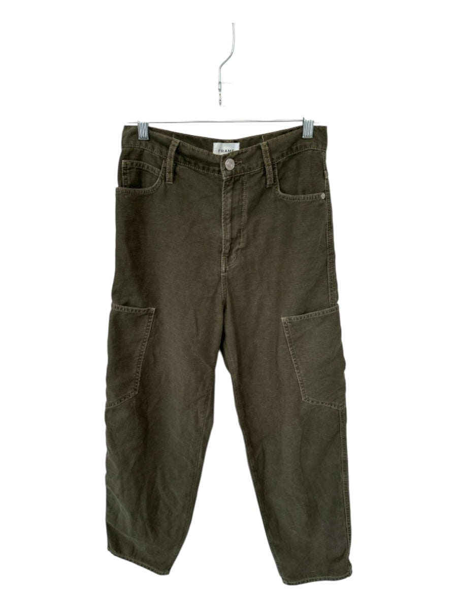 Frame Size 26 Olive Green Cotton High Waist Cargo Pockets Jeans