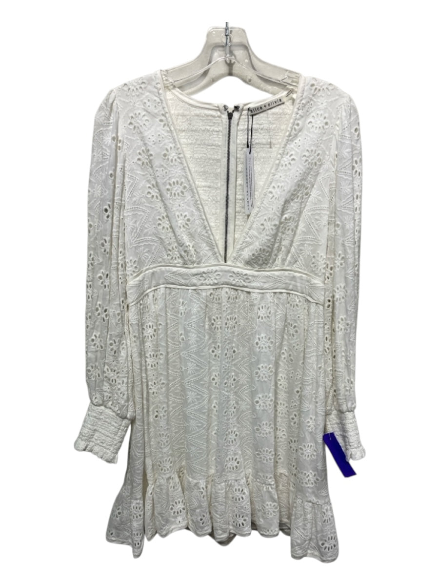 Alice + Olivia Size 6 White Cotton Blend Long Sleeve Eyelet Lace Dress