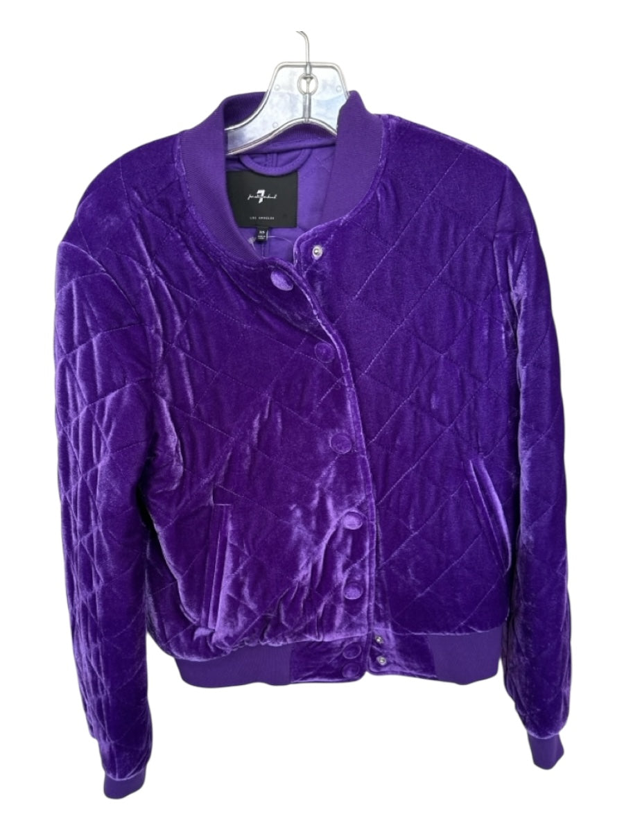 7 For All Mankind Size XS Royal Purple Velvet Long Sleeve Quilted Bomber Jacket