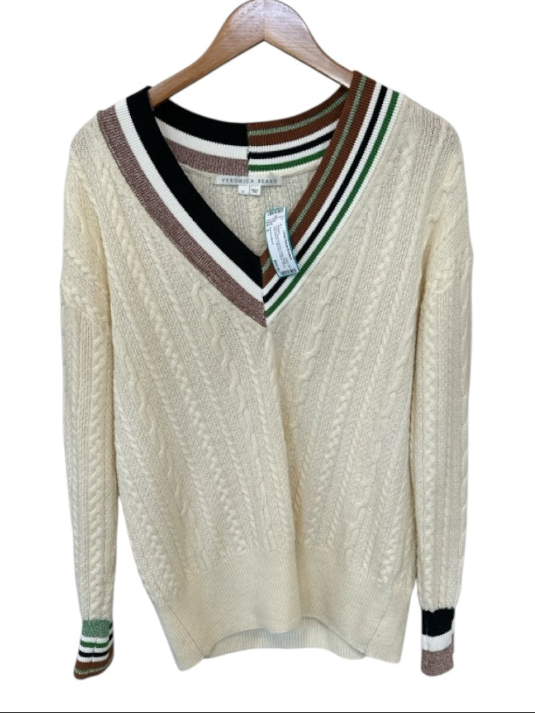 Veronica Beard Size S Cream, Black & Brown Cotton Blend Long Sleeve Sweater