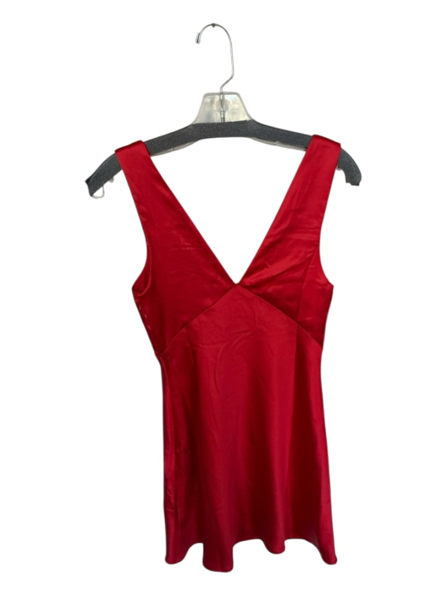 Beginning Boutique Size 6 Red Polyester Sleeveless V Neck Pleated Dress